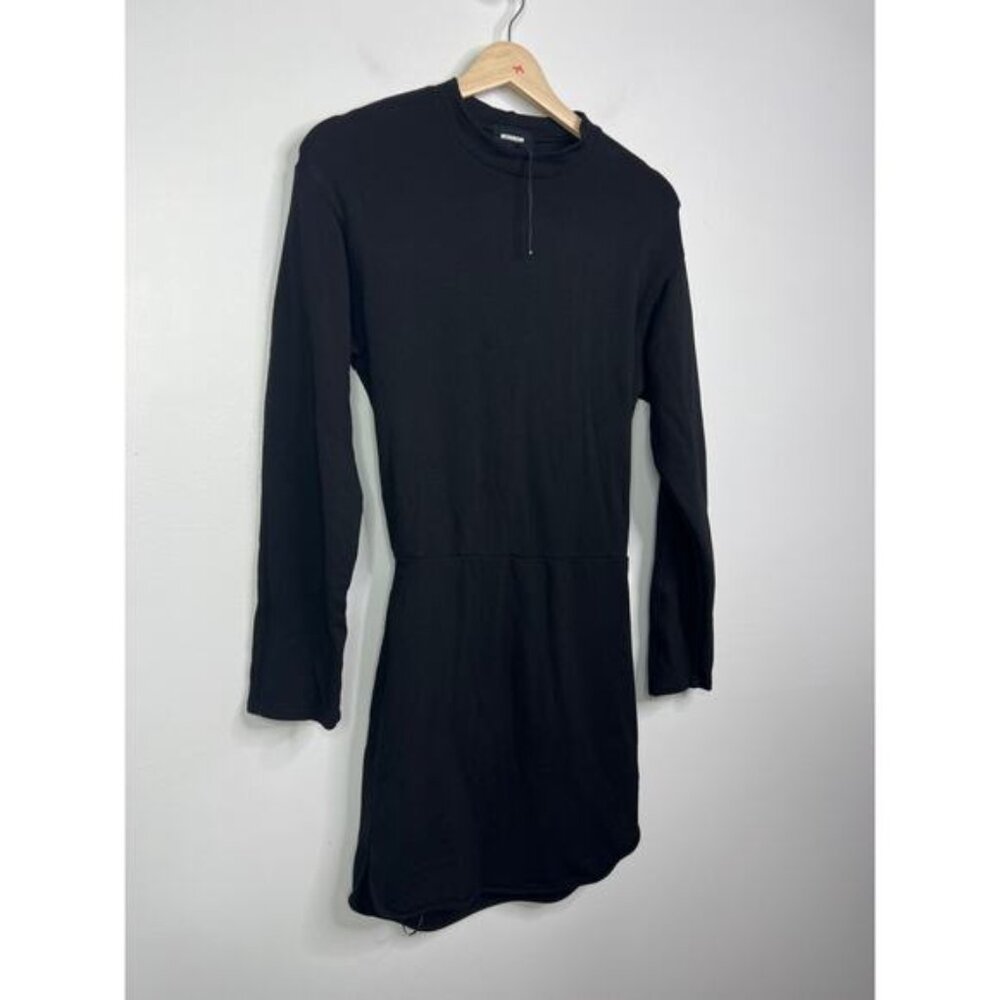NEW Monrow Super Soft Casual Fleece Black Long Sleeve Mini Sweatshirt Dress - Picture 4 of 9